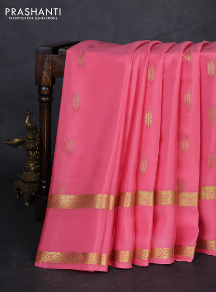 Pure mysore silk saree peach pink with allover thread & zari woven buttas and rettapet zari woven border