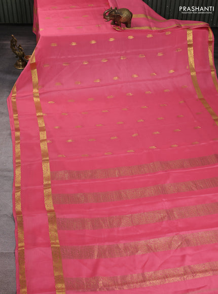 Pure mysore silk saree peach pink with allover thread & zari woven buttas and rettapet zari woven border