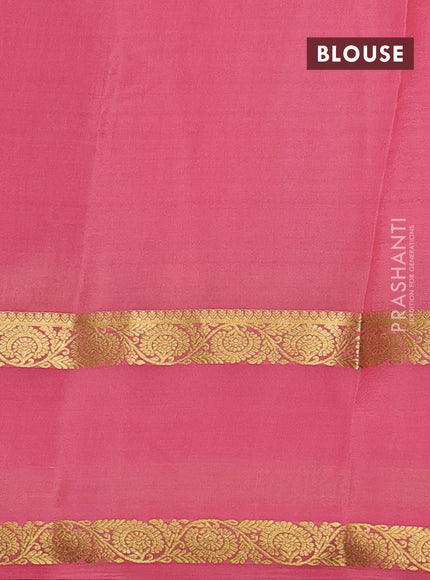 Pure mysore silk saree peach pink with allover thread & zari woven buttas and rettapet zari woven border