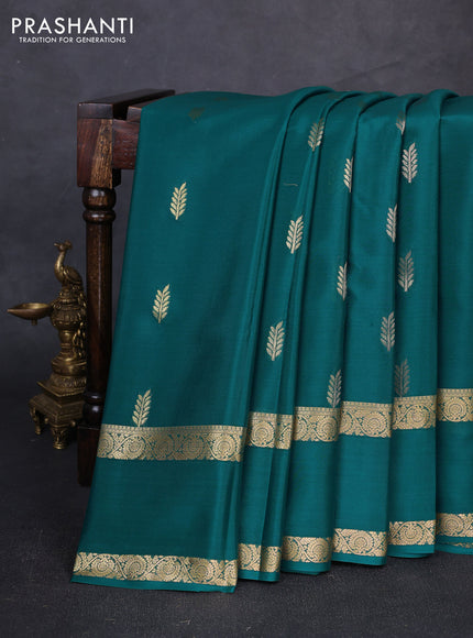 Pure mysore silk saree peacock green with allover thread & zari woven buttas and rettapet zari woven border