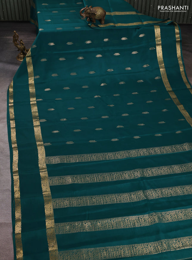 Pure mysore silk saree peacock green with allover thread & zari woven buttas and rettapet zari woven border