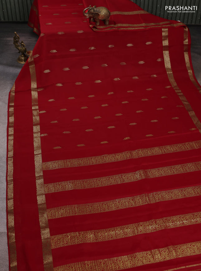 Pure mysore silk saree red with allover thread & zari woven buttas and rettapet zari woven border