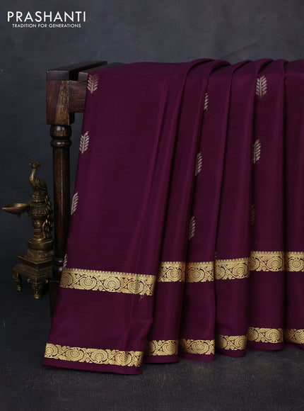 Pure mysore silk saree deep wine shade with allover thread & zari woven buttas and rettapet zari woven border
