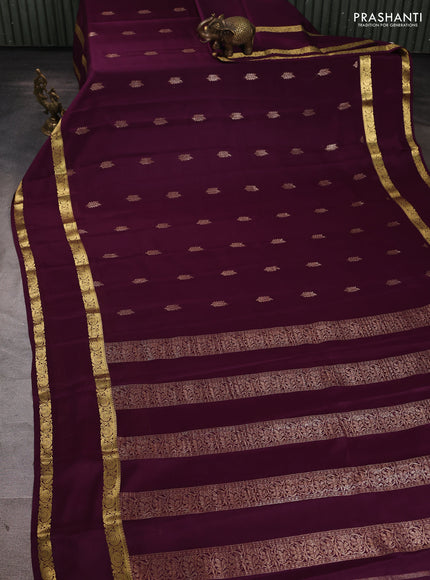 Pure mysore silk saree deep wine shade with allover thread & zari woven buttas and rettapet zari woven border