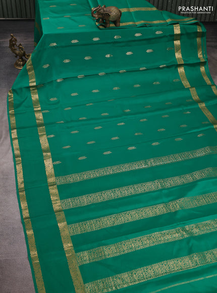 Pure mysore silk saree green with allover thread & zari woven buttas and rettapet zari woven border