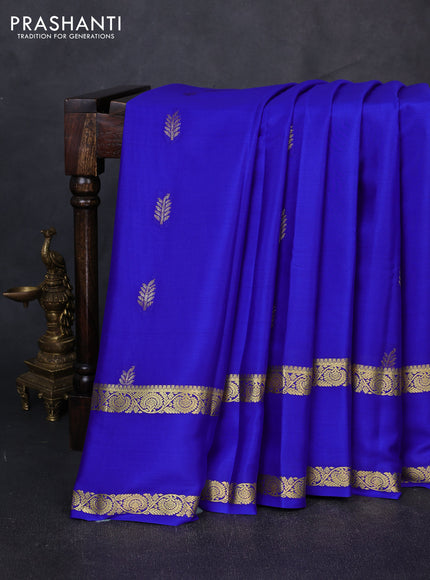 Pure mysore silk saree royal blue with allover thread & zari woven buttas and rettapet zari woven border