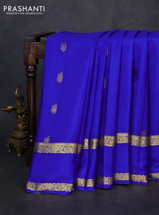 Pure mysore silk saree royal blue with allover thread & zari woven buttas and rettapet zari woven border