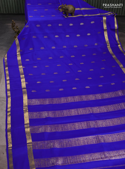 Pure mysore silk saree royal blue with allover thread & zari woven buttas and rettapet zari woven border