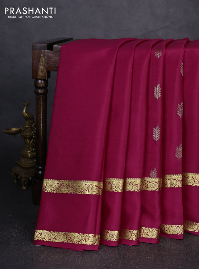 Pure mysore silk saree tomato pink with allover thread & zari woven buttas and rettapet zari woven border