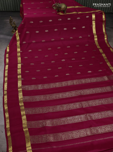 Pure mysore silk saree tomato pink with allover thread & zari woven buttas and rettapet zari woven border
