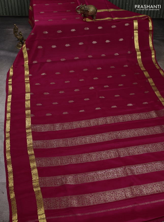 Pure mysore silk saree tomato pink with allover thread & zari woven buttas and rettapet zari woven border