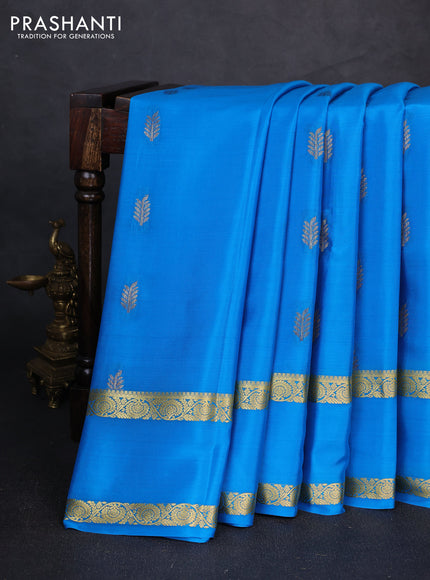 Pure mysore silk saree cs blue with zari woven buttas and rettapet zari woven border