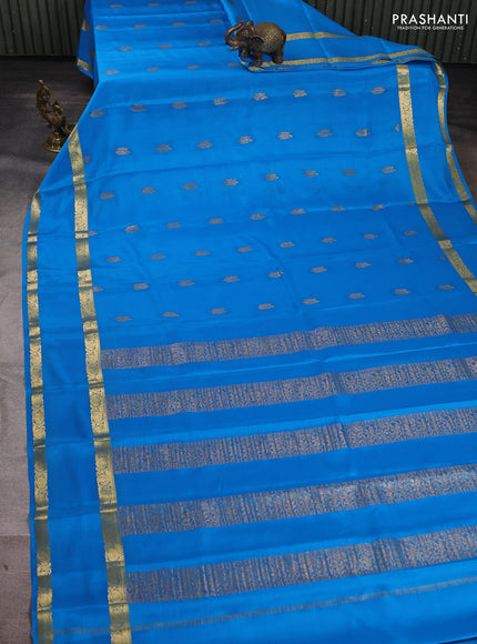 Pure mysore silk saree cs blue with zari woven buttas and rettapet zari woven border