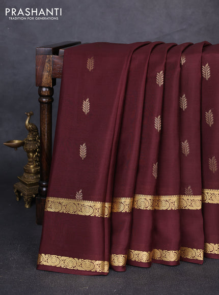Pure mysore silk saree coffee brown with zari woven buttas and rettapet zari woven border