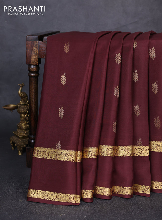 Pure mysore silk saree coffee brown with zari woven buttas and rettapet zari woven border