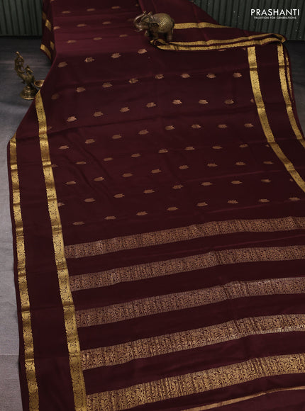 Pure mysore silk saree coffee brown with zari woven buttas and rettapet zari woven border