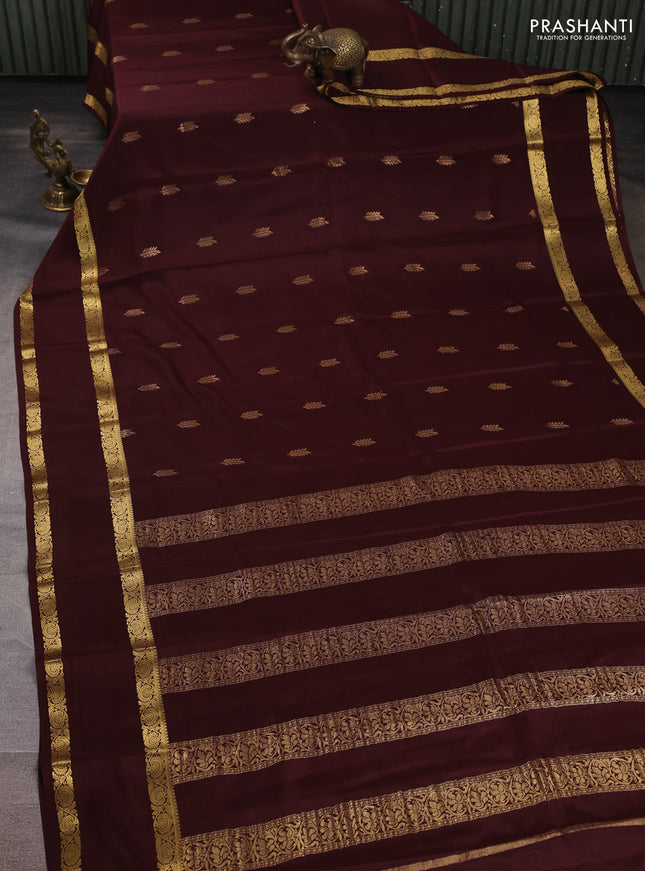 Pure mysore silk saree coffee brown with zari woven buttas and rettapet zari woven border