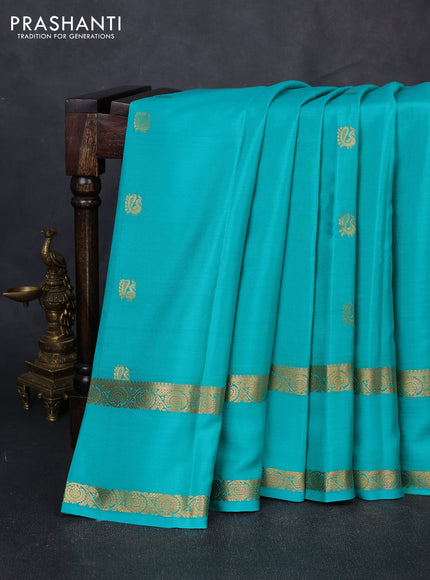 Pure mysore silk saree teal green with zari woven buttas and rettapet zari woven border