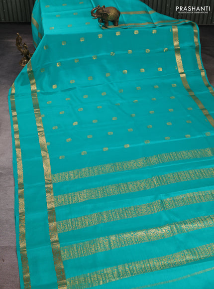 Pure mysore silk saree teal green with zari woven buttas and rettapet zari woven border