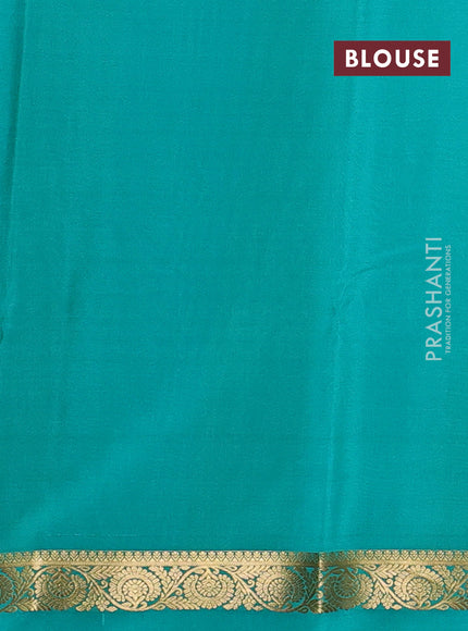 Pure mysore silk saree teal green with zari woven buttas and rettapet zari woven border