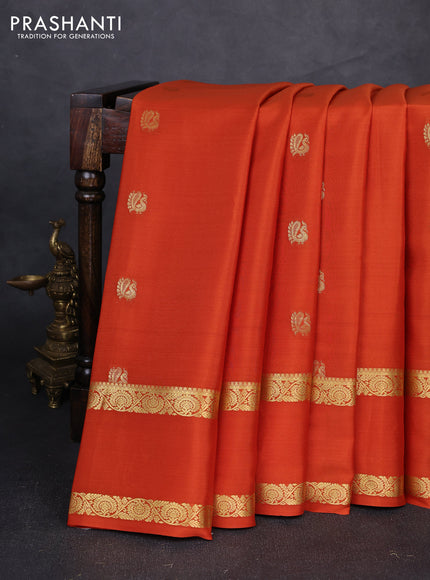 Pure mysore silk saree rust shade with allover zari woven buttas and rettapet zari woven border