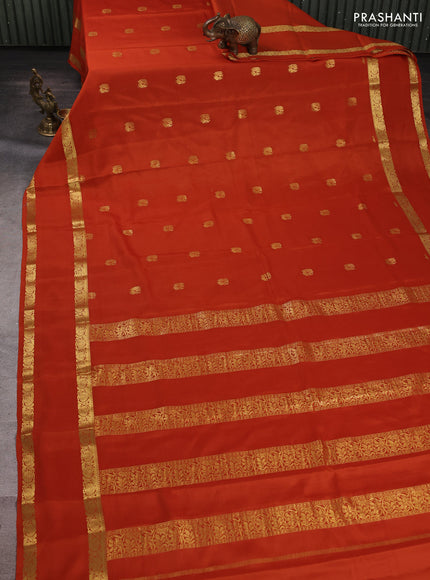 Pure mysore silk saree rust shade with allover zari woven buttas and rettapet zari woven border