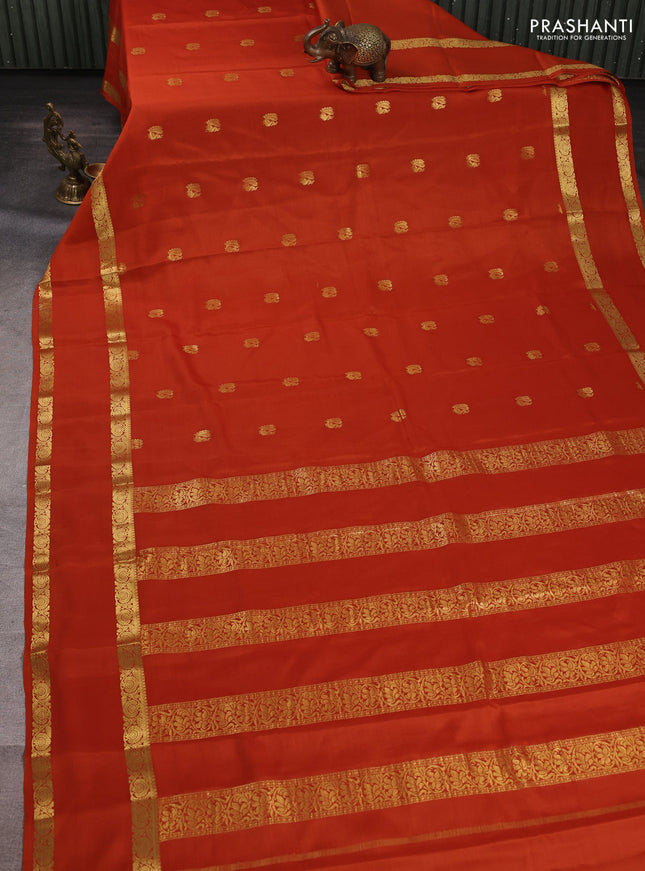 Pure mysore silk saree rust shade with allover zari woven buttas and rettapet zari woven border