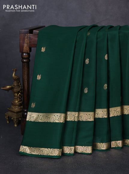 Pure mysore silk saree bottle green with allover zari woven buttas and rettapet zari woven border