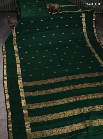 Pure mysore silk saree bottle green with allover zari woven buttas and rettapet zari woven border