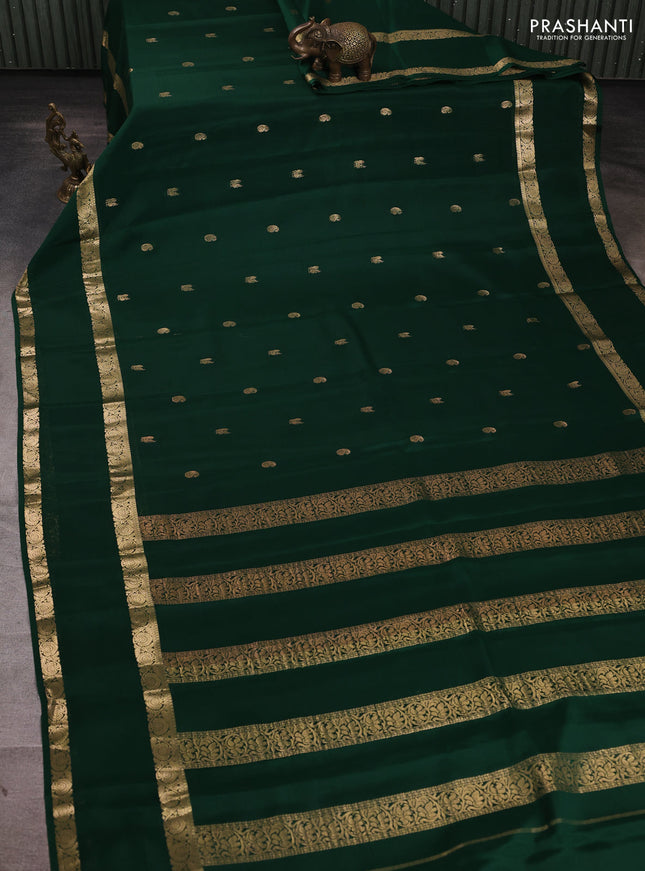Pure mysore silk saree bottle green with allover zari woven buttas and rettapet zari woven border