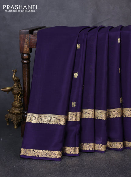 Pure mysore silk saree deep violet with allover zari woven buttas and rettapet zari woven border