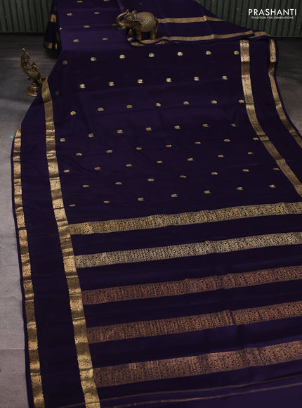 Pure mysore silk saree deep violet with allover zari woven buttas and rettapet zari woven border