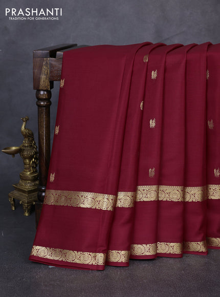 Pure mysore silk saree maroon with allover zari woven buttas and rettapet zari woven border
