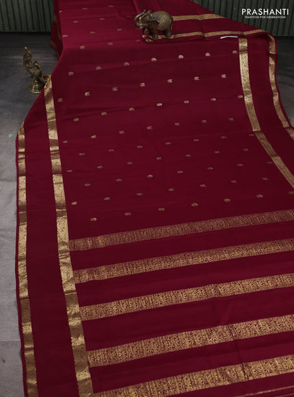 Pure mysore silk saree maroon with allover zari woven buttas and rettapet zari woven border