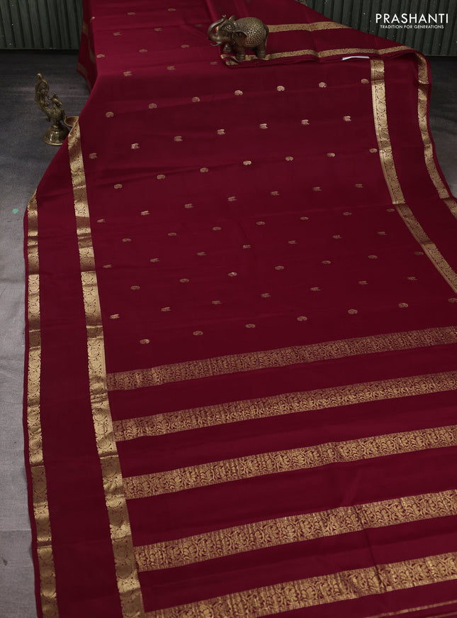 Pure mysore silk saree maroon with allover zari woven buttas and rettapet zari woven border