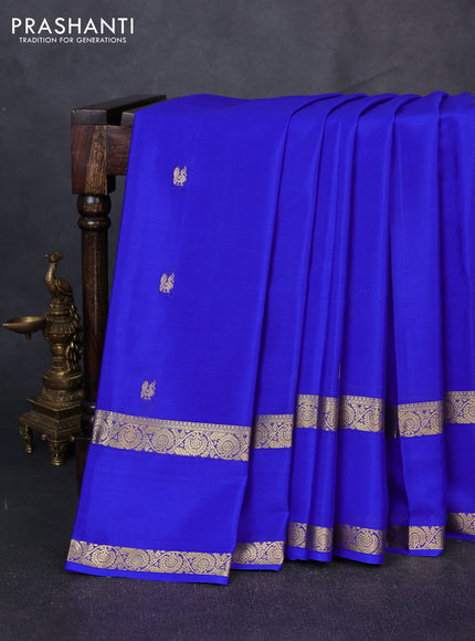 Pure mysore silk saree royal blue with allover zari woven buttas and rettapet zari woven border