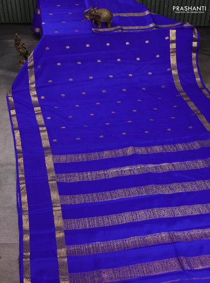 Pure mysore silk saree royal blue with allover zari woven buttas and rettapet zari woven border