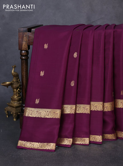 Pure mysore silk saree deep wine shade with zari woven buttas and rettapet zari woven border