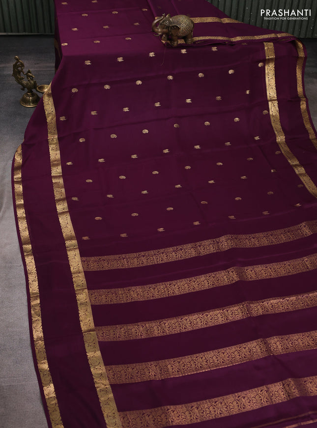 Pure mysore silk saree deep wine shade with zari woven buttas and rettapet zari woven border