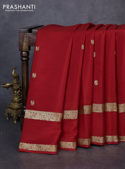 Pure mysore silk saree red with zari woven buttas and rettapet zari woven border