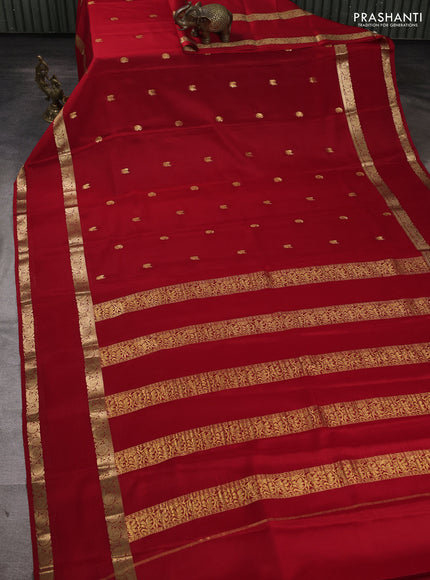 Pure mysore silk saree red with zari woven buttas and rettapet zari woven border