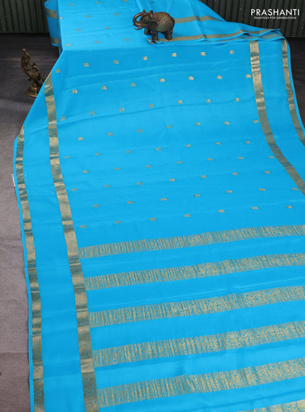 Pure mysore silk saree teal blue with zari woven buttas and rettapet zari woven border
