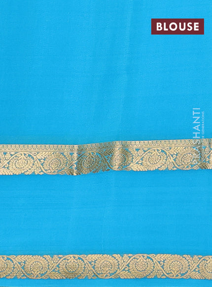 Pure mysore silk saree teal blue with zari woven buttas and rettapet zari woven border