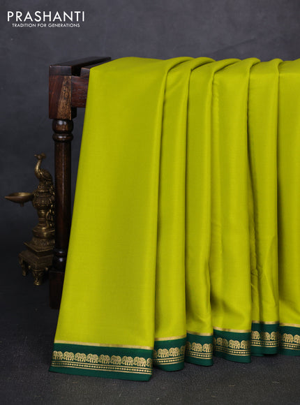 Pure mysore silk saree lime green and green with plain body and zari woven border
