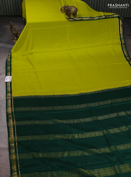 Pure mysore silk saree lime green and green with plain body and zari woven border