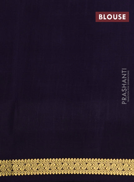 Pure mysore silk saree teal blue and deep violet with allover zari checked pattern and small zari woven border