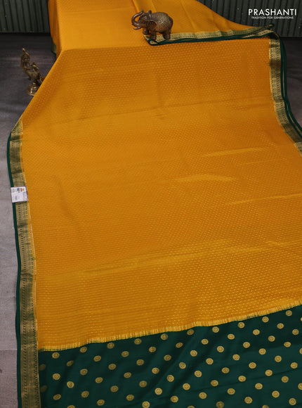 Pure mysore silk saree mustard yellow and green with allover zari woven buttas and zari woven border