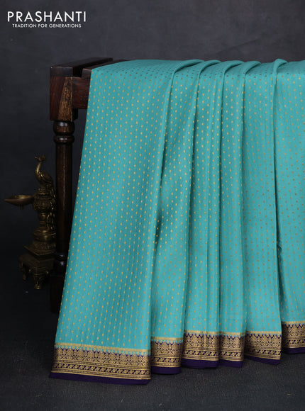 Pure mysore silk saree pastel green and deep violet with allover zari woven buttas and zari woven border