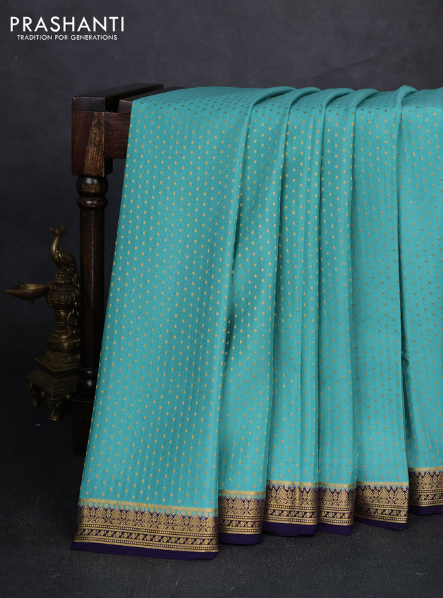 Pure mysore silk saree pastel green and deep violet with allover zari woven buttas and zari woven border