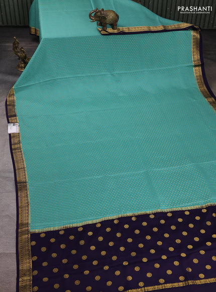 Pure mysore silk saree pastel green and deep violet with allover zari woven buttas and zari woven border